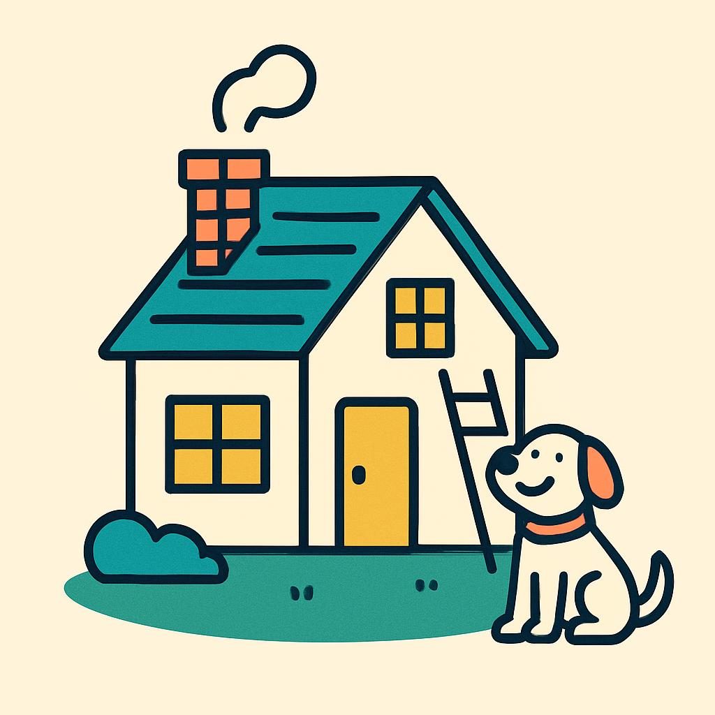 Drawing of a house with a chimney
